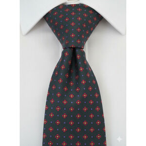 LRL Ralph Lauren green red flower silk tie - 57"